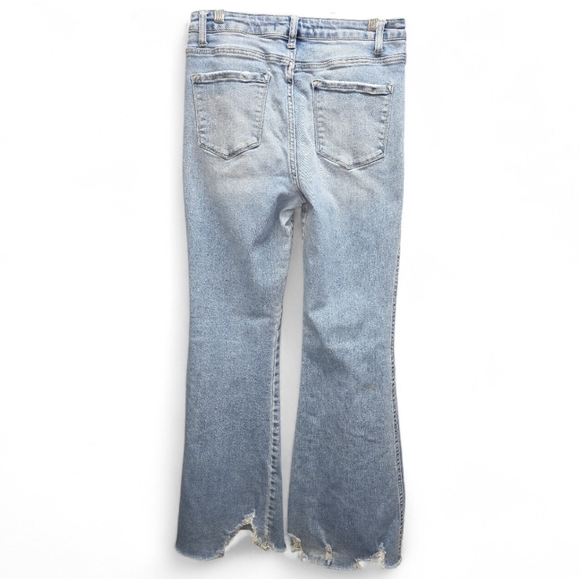 Flying Monkey Distressed High Rise Button Fly Flare Jeans Light Wash Size 28 - Picture 3 of 10